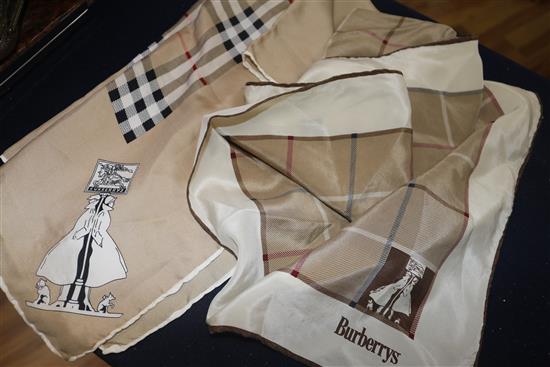 Two early Burberry scarves and Rochas Paris and various hankies and evening bags